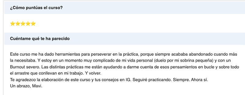 Reseña de una alumna sobre el curso