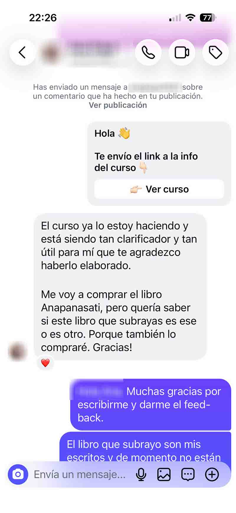 Mensaje sobre el curso