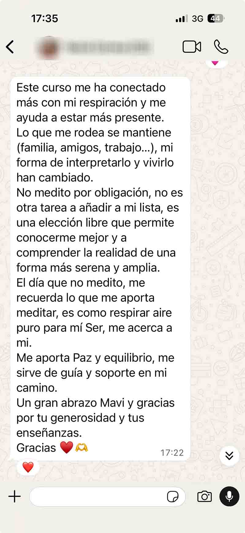 Mensaje de una alumna
